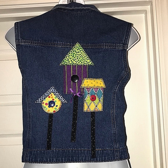 Rama of USA Appliqué BIRDHOUSE Denim Vest - S - Picture 7 of 8